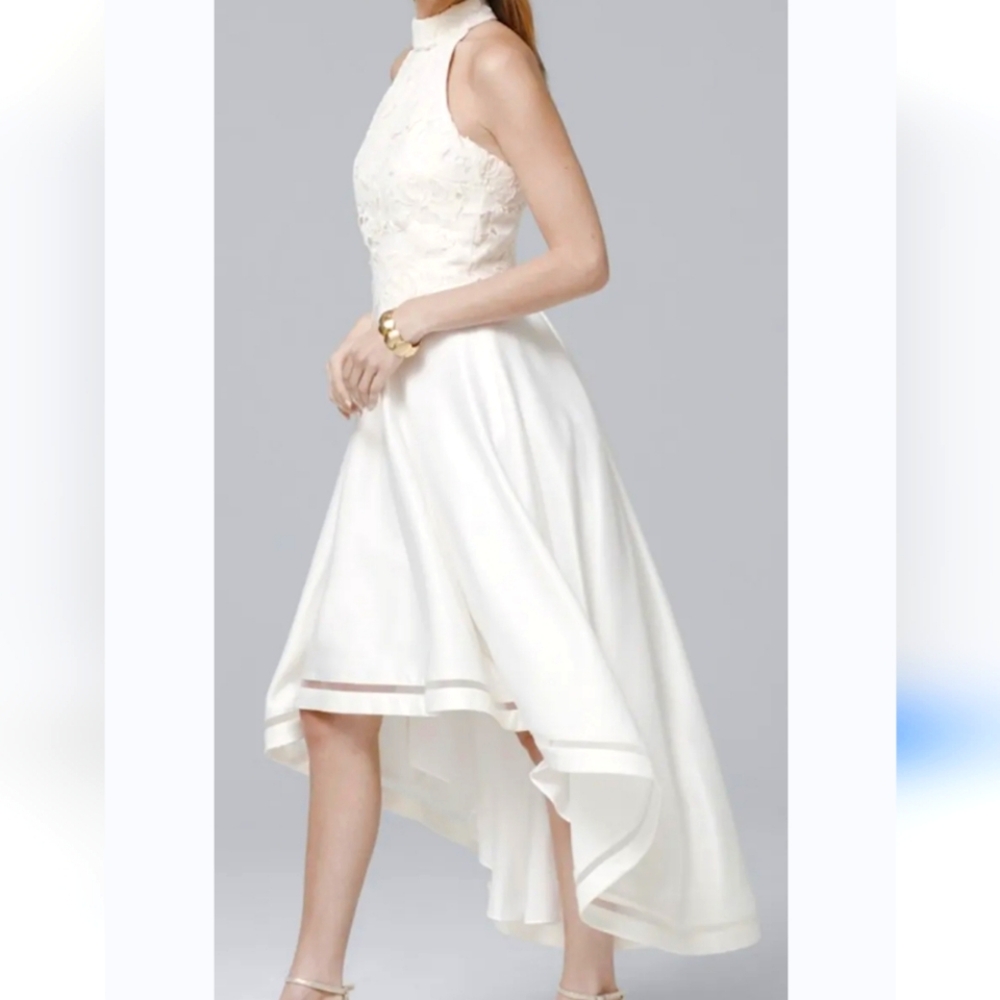 Nicole Miller New York High Low Wedding Formal 3D Lace Dress